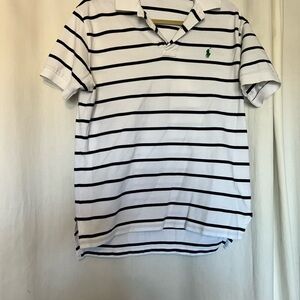 Ralph Lauren White Polo with Navy Stripes and Green Logo